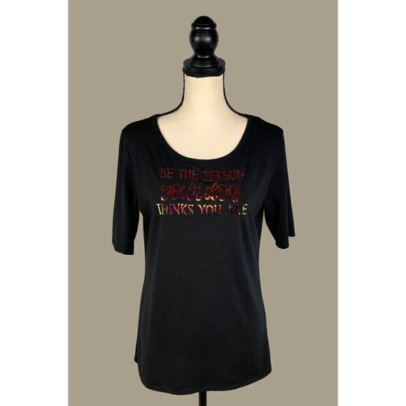 LulaRoe Black T-Shirt “Be the Person Your Dog Thinks You Are” Size Large - Picture 1 of 8